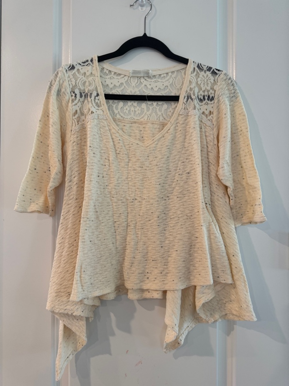 everleigh Cream Lace-Yoke Handkerchief Hem Top